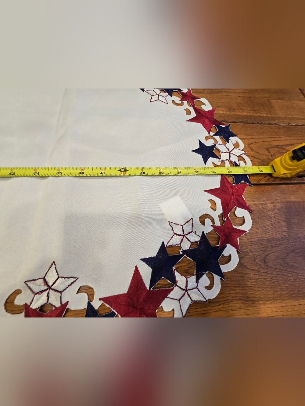 Patriotic Red and Blue Star Cutwork Table Accent - Home Accents, 4'7" Long